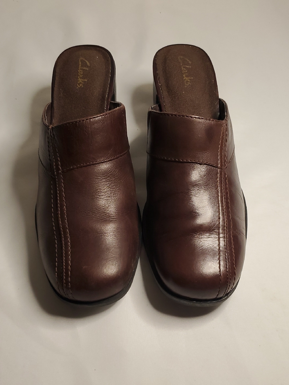 Clarks Brown Leather Slip-On Clogs